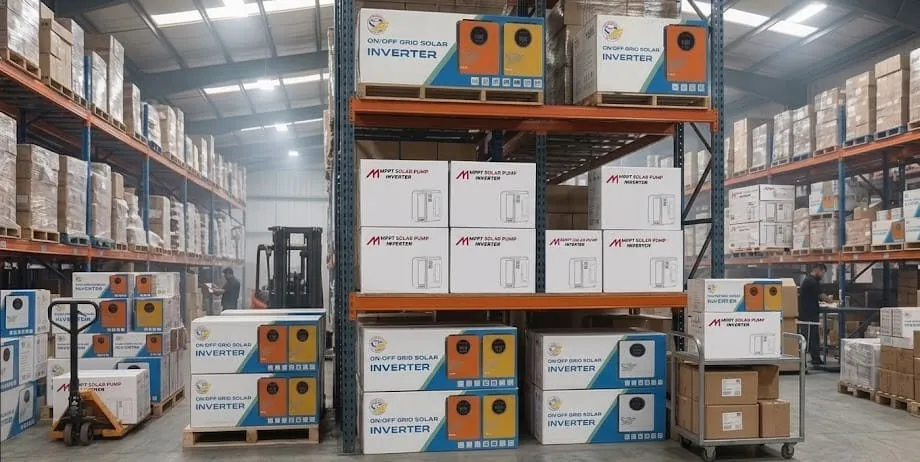 S3 Solar inverters being unloaded from a shipping container