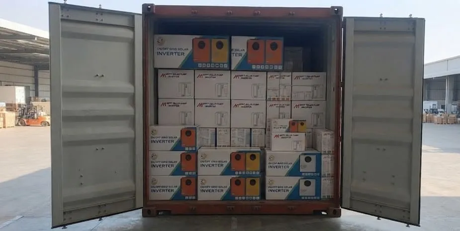 S3 Solar inverters being unloaded from a shipping container
