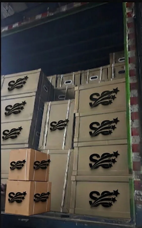 S3-branded inverter boxes loaded into a delivery truck